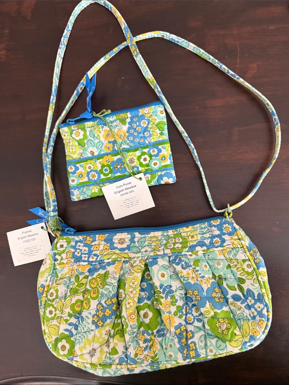 Vera Bradley English Meadow Quilted Coin Purse - Blue, Green, Yellow Floral - Picture 2 of 3